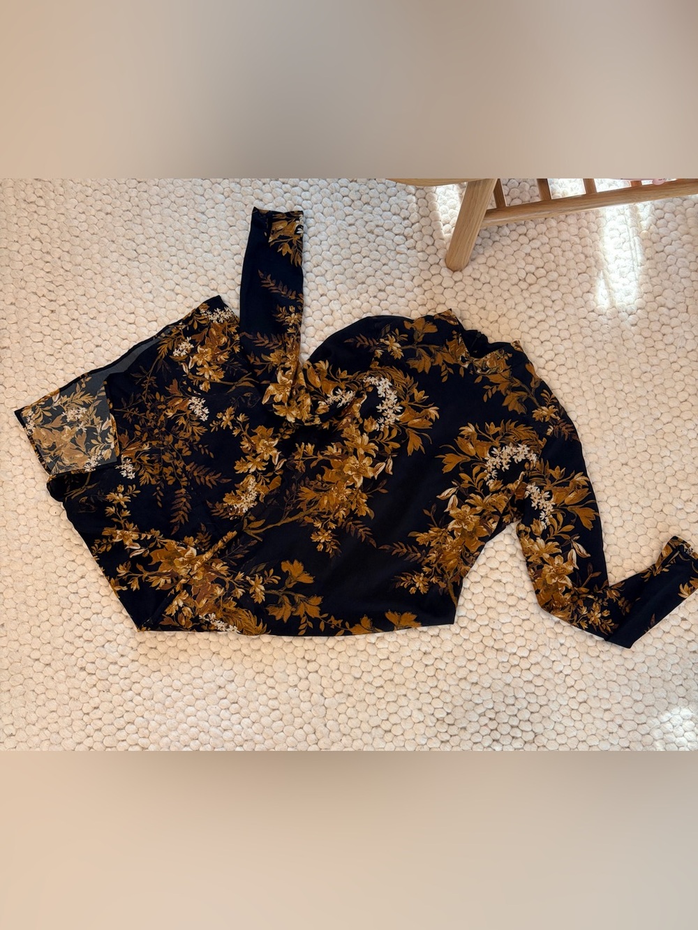 ASOS Black Gold Floral Bodycon Midi Dress Long Sleeve Mock Neck Size S